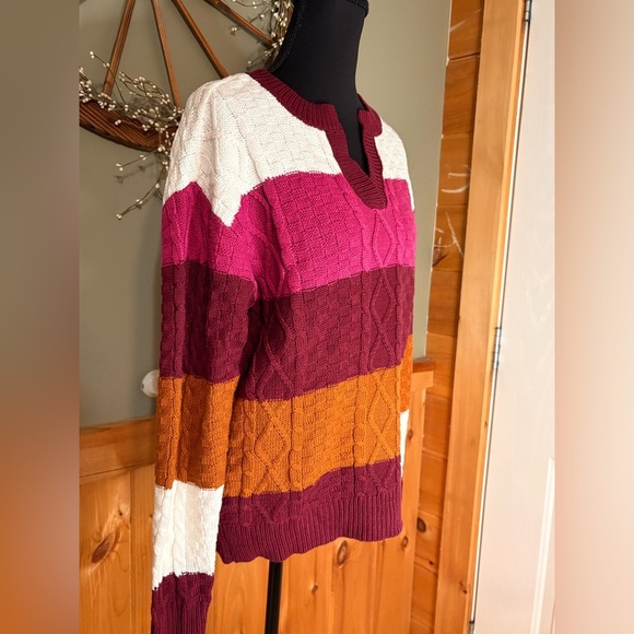 St. John's Bay Pullover Color-block Striped V-Neck Sweater NWT size Small - Picture 8 of 13